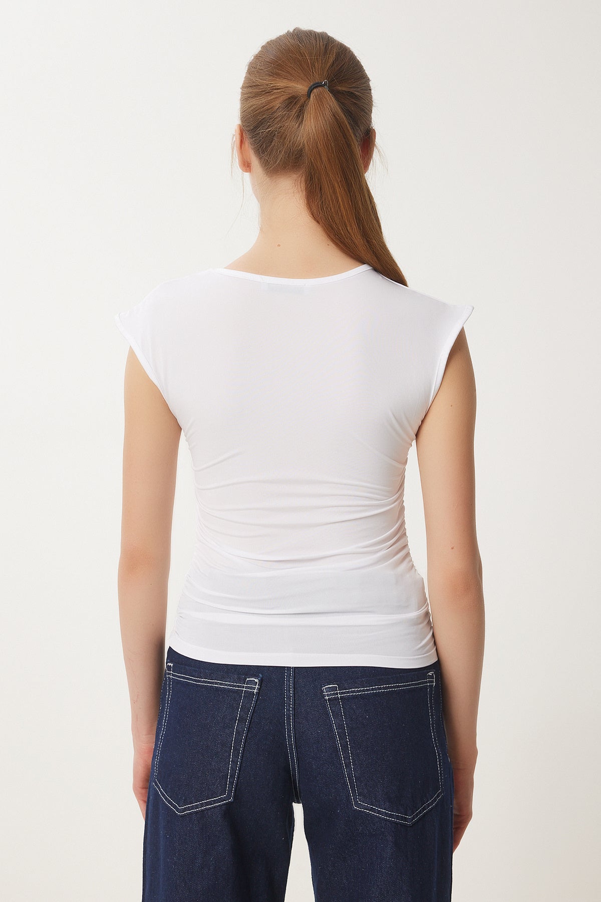 Beyaz Büzgülü Sandy Crop Bluz AN00229