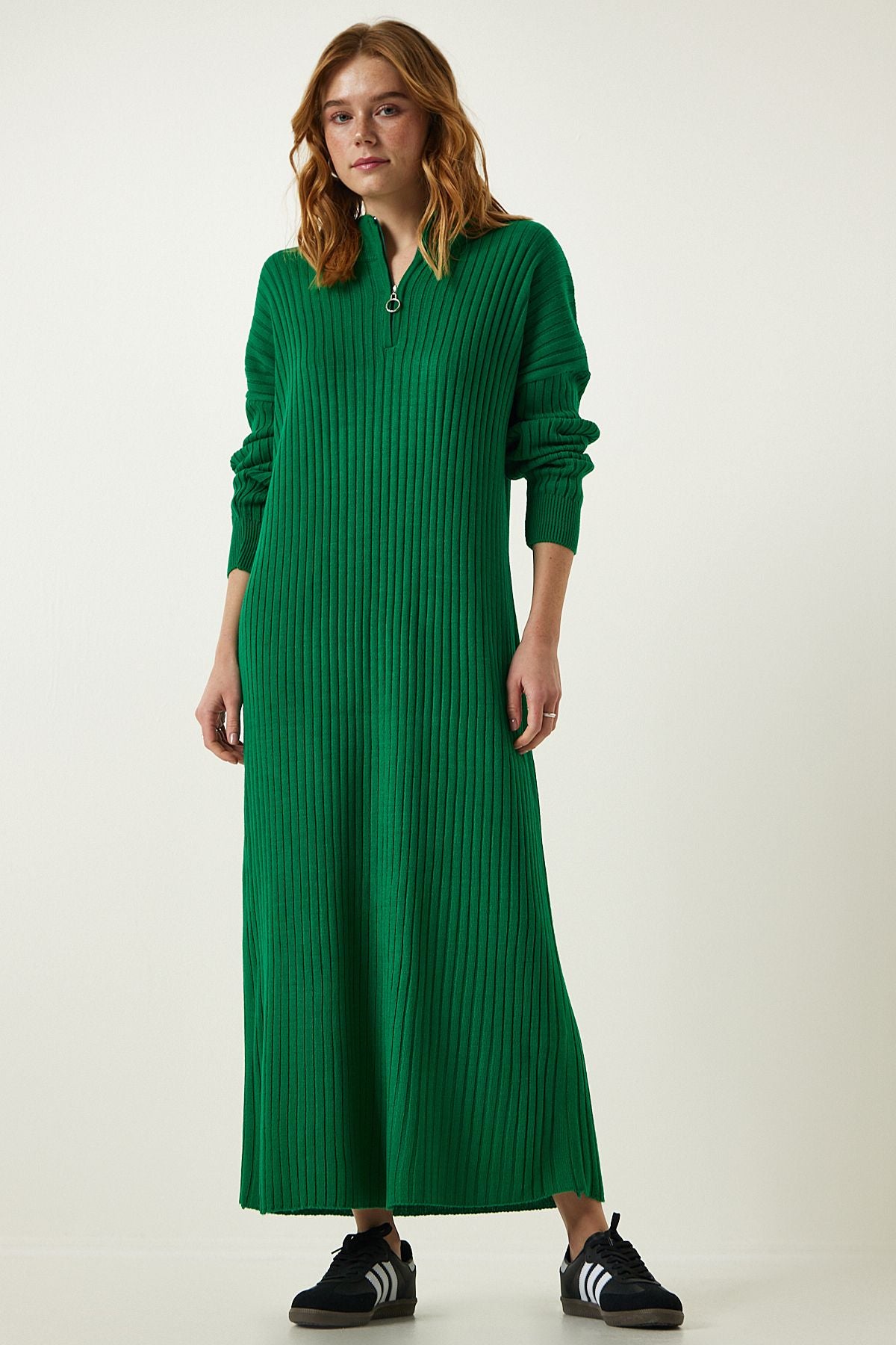 Yeşil Fitilli Oversize Triko Elbise DD01251