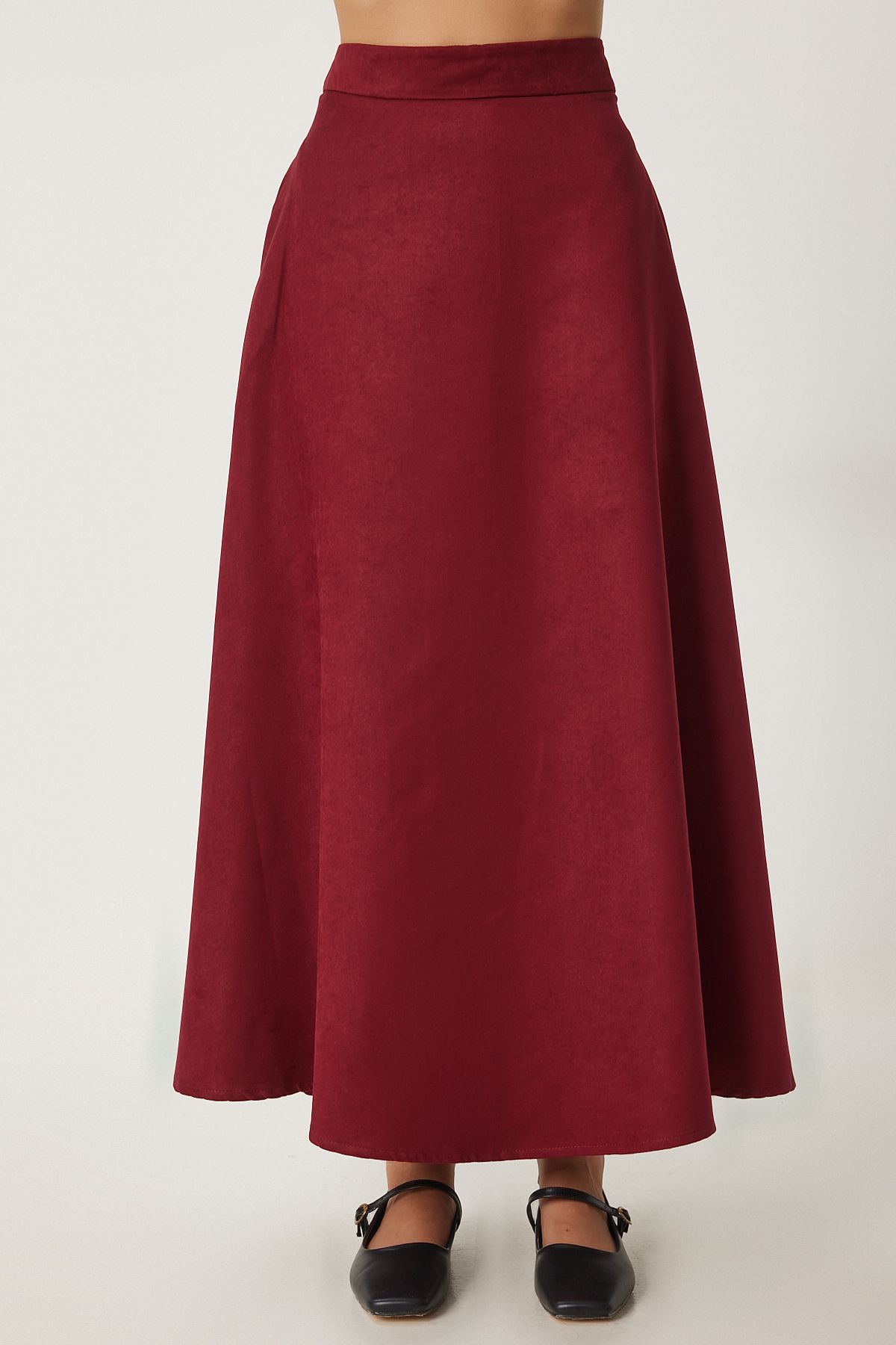 Bordo Cepli Jakarlı Süet Kloş Etek RG00045