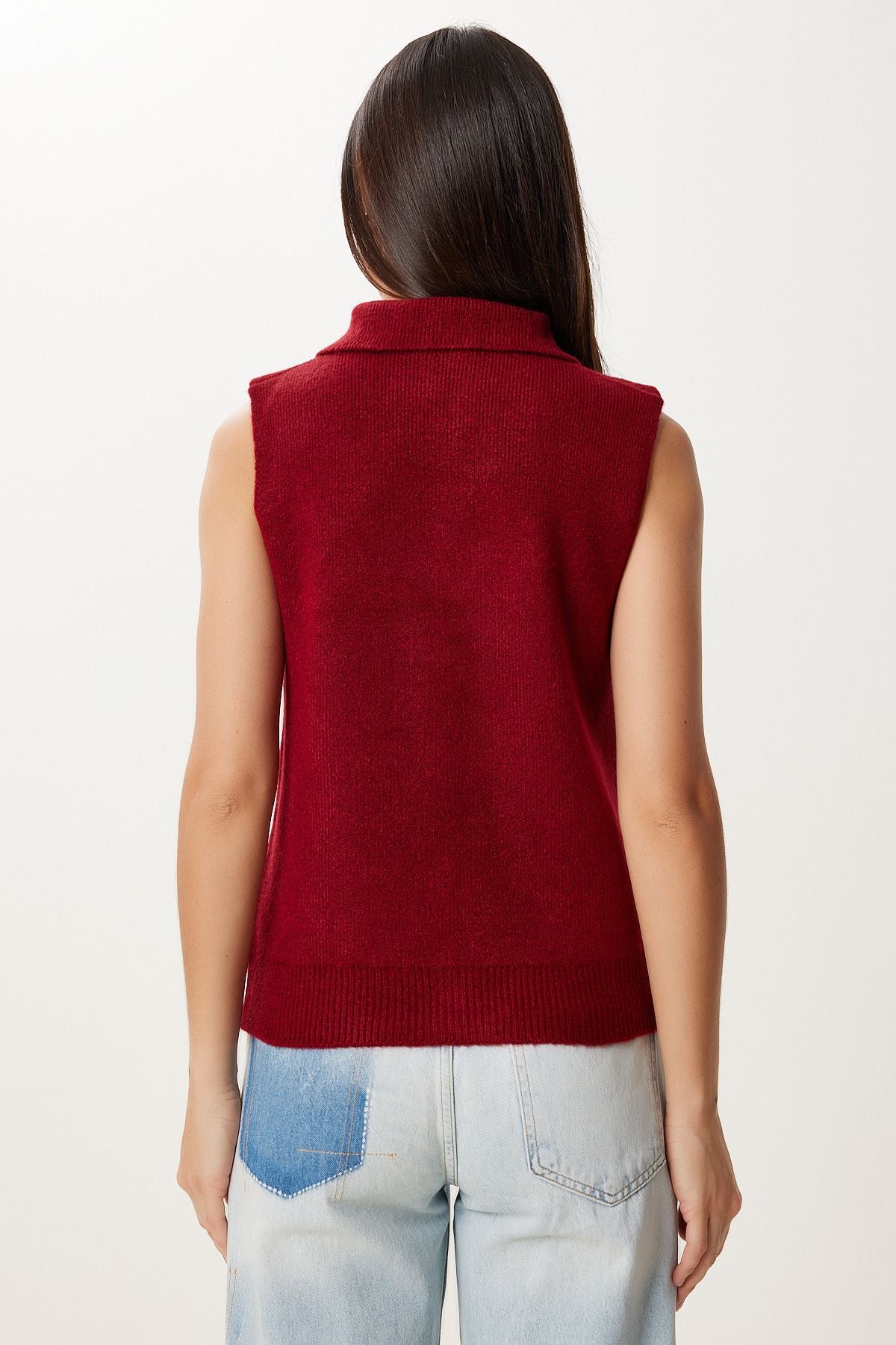 Bordo Polo Yaka Triko Yelek YY00244