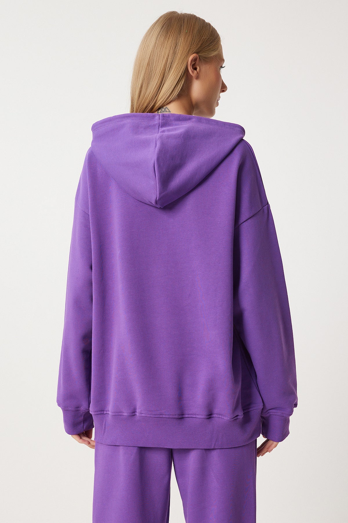 Mor Kapüşonlu Sweatshirt Jogger Oversize Örme Eşofman Takımı PYS0027
