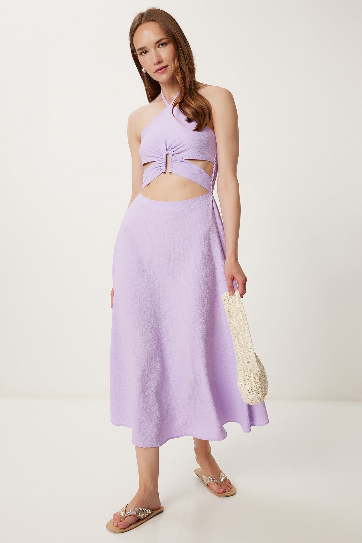 Lila Cut Out Detaylı Midi Elbise FK00038
