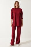 Kırmızı Fitilli Örme Bluz Pantolon Takım KH00088