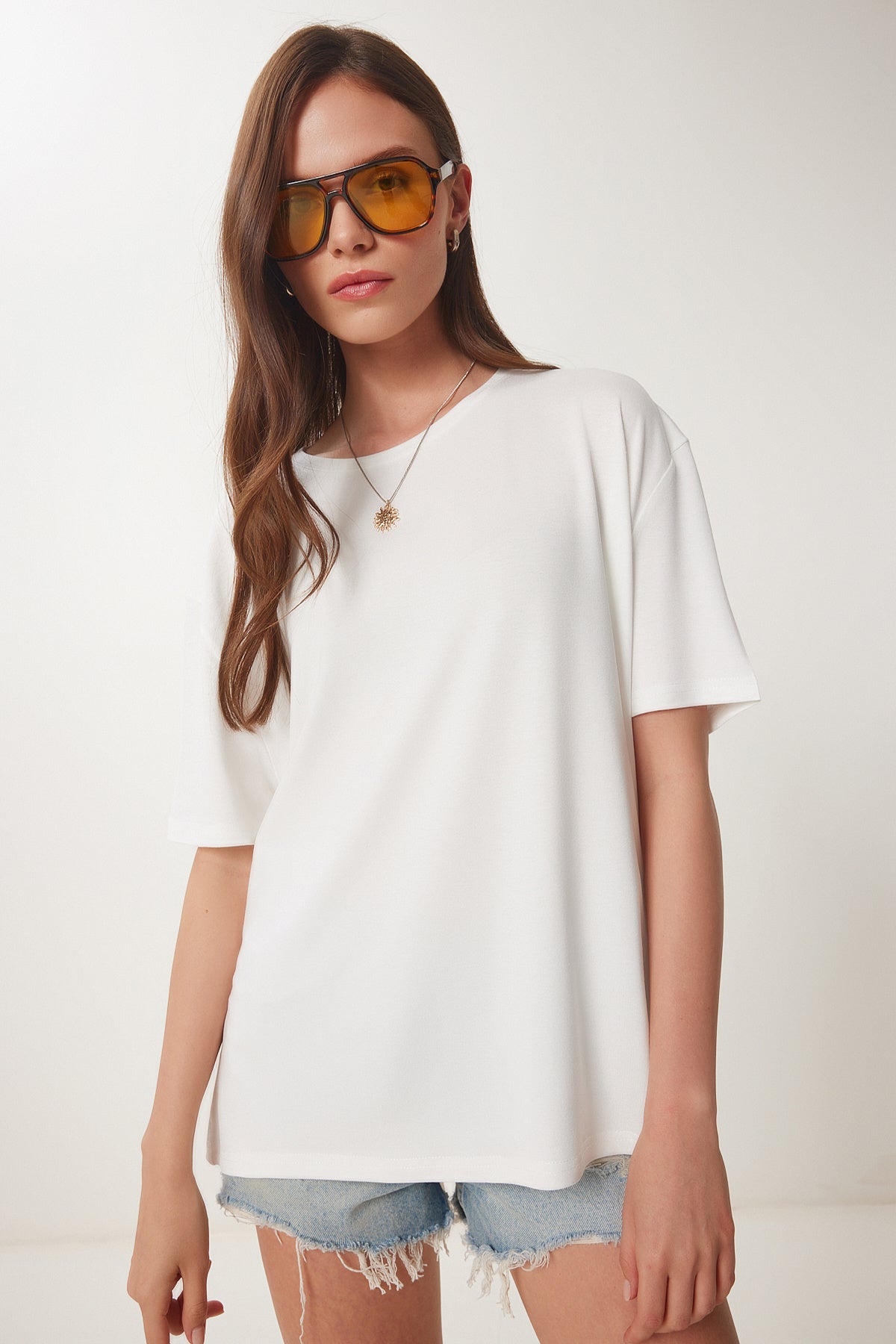 Beyaz Basic Örme T-Shirt EN00642