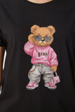 Siyah Taş Detaylı Ayıcık Baskılı Örme T-Shirt BW00001