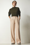 Krem Pilili Dokuma Pantolon UB00188