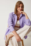Lila Oversize Uzun Basic Gömlek DD00842