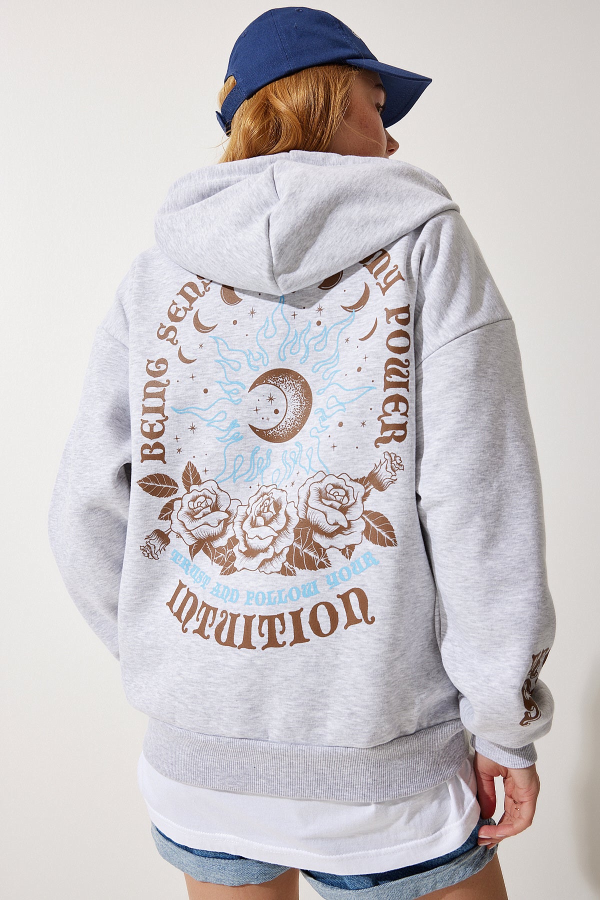 Gri Kapüşonlu Şardonlu Örme Sweatshirt UB00251