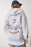 Gri Kapüşonlu Şardonlu Örme Sweatshirt UB00251