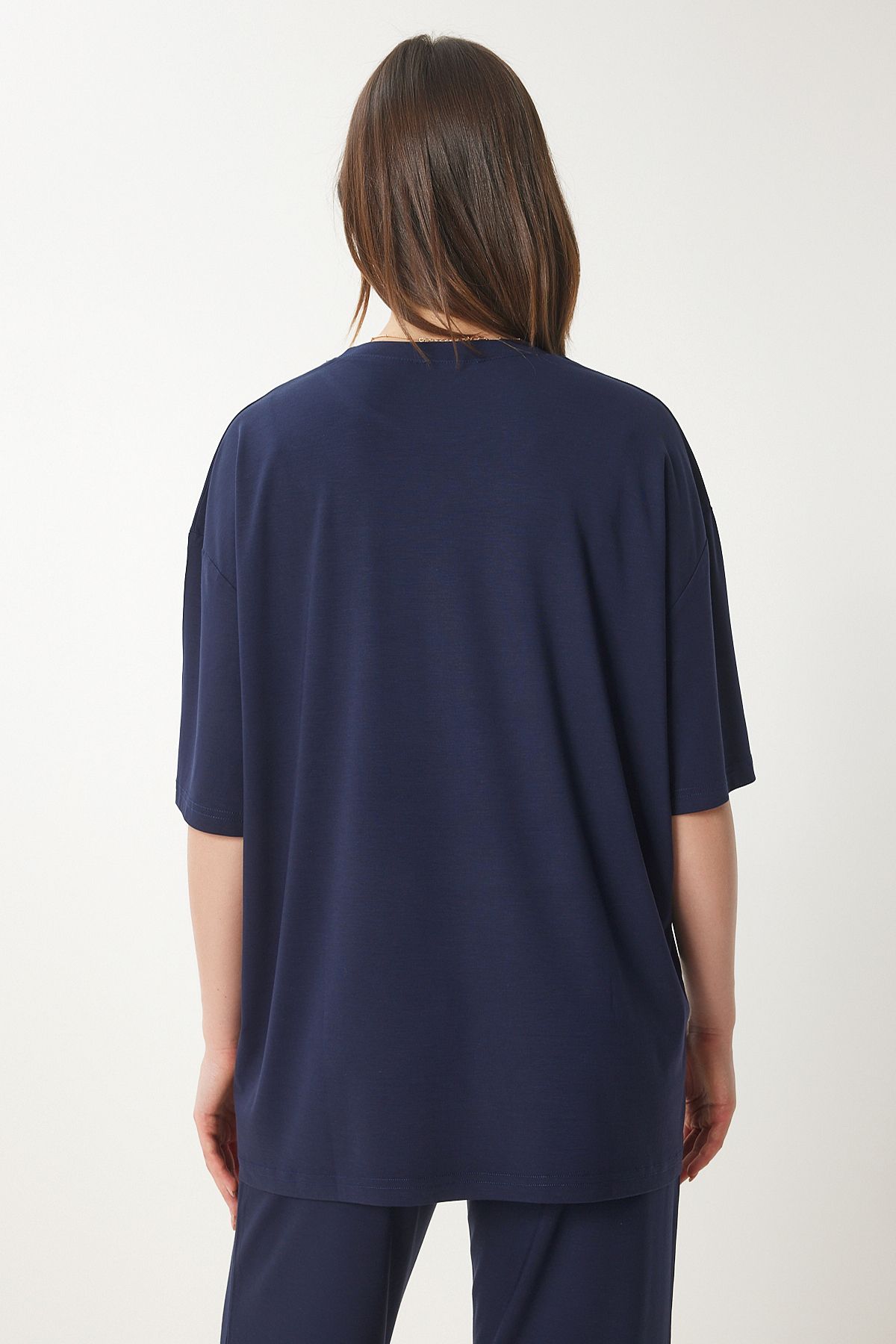 Lacivert Oversize Örme T-Shirt Pantolon Takım FN03452
