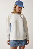 Ekru Mavi Poplin Detaylı Örme Sweatshirt MC00274