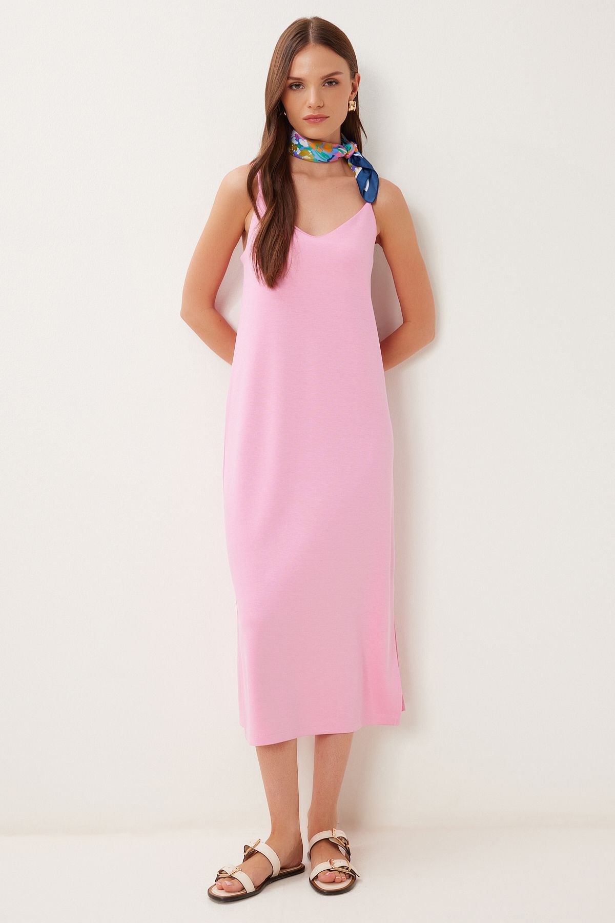 Pembe Askılı Basic Esnek Modal Elbise BV00150