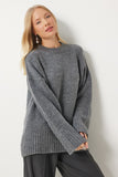 Antrasit Yumuşak Dokulu Oversize Triko Kazak PF00096