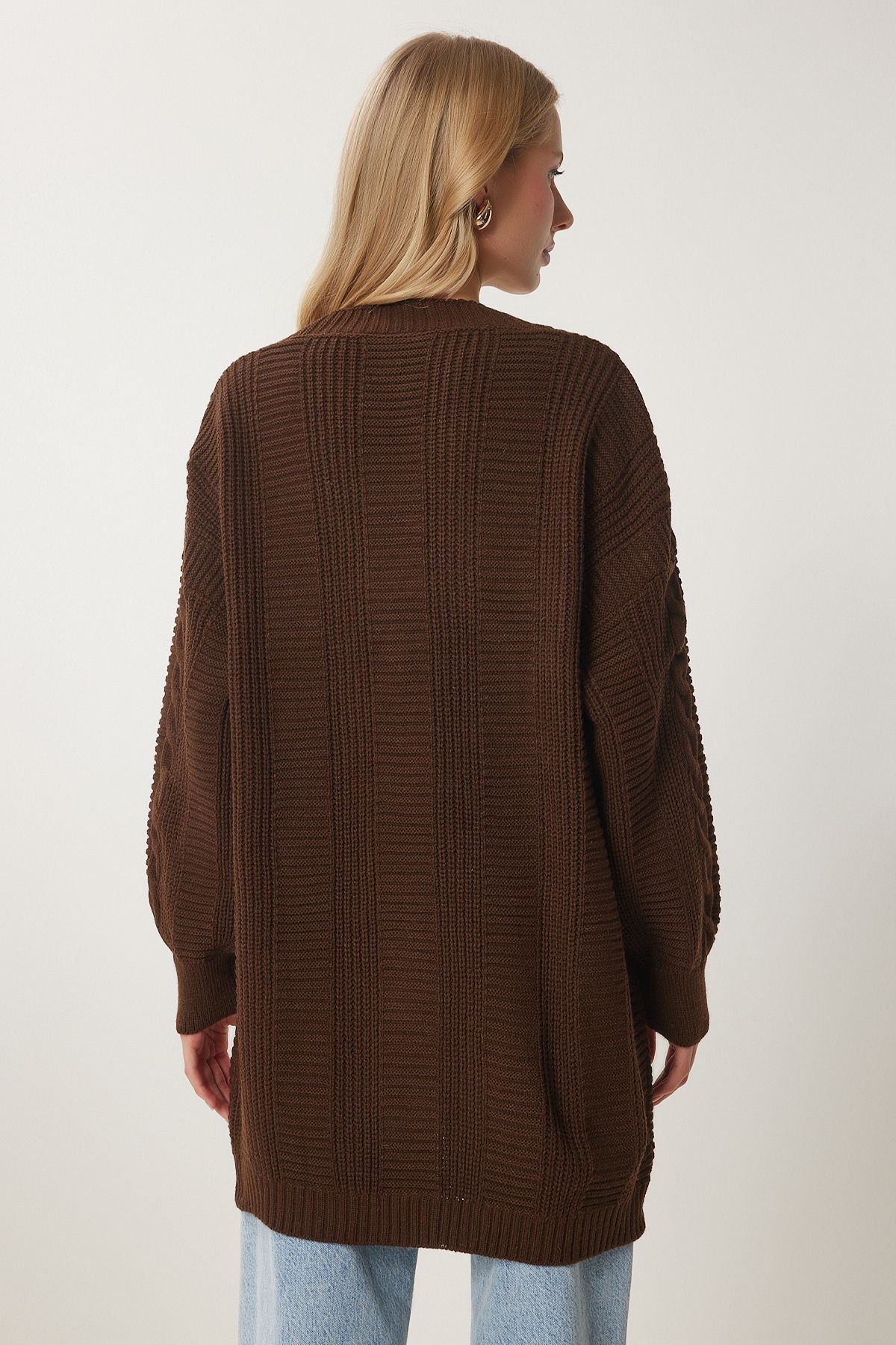 Kahverengi Balon Kollu Oversize Triko Hırka DD01033