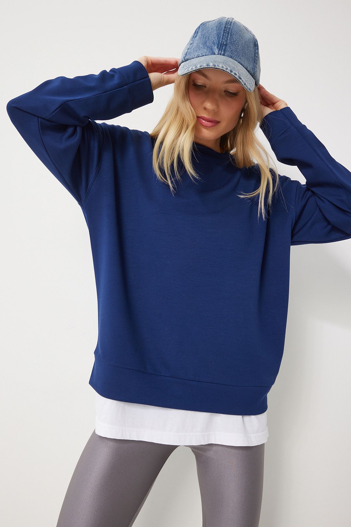 Lacivert Basic Mevsimlik Modal Örme Sweatshirt AN00212