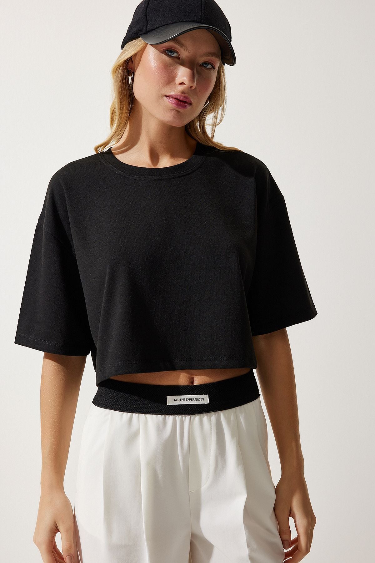 Siyah Basic Crop Örme T-Shirt RG00008