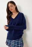 Lacivert V Yaka Oversize Triko Kazak  BV00003