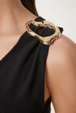 Siyah Tek Omuz Tokalı Fitilli Crop Bluz KH00096