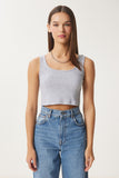 Gri Melanj Askılı Fitilli Crop Örme Bluz GT00030