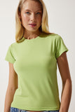 Fıstık Yeşili Bisiklet Yaka Basic Sandy T-Shirt EN00611