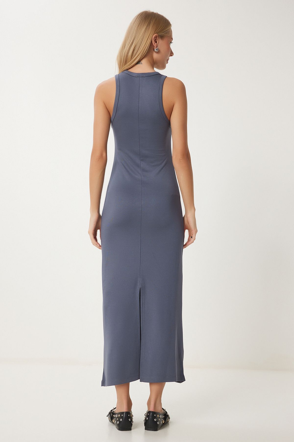 Füme Halter Yaka Basic Yazlık Örme Elbise EJ00001