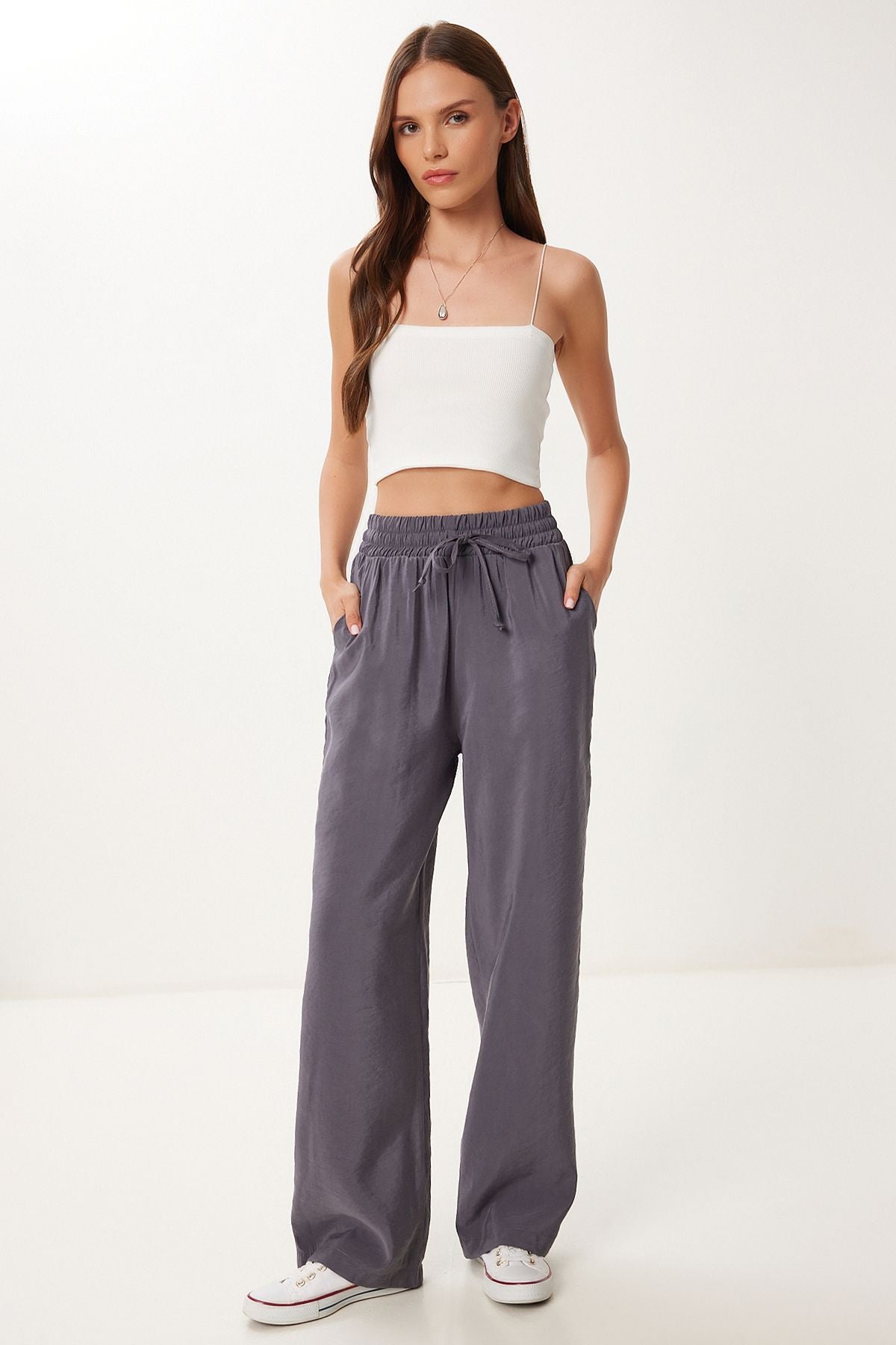 Antrasit Geniş Paça Yazlık Modal Pantolon BV00157