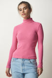 Pembe Balıkçı Yaka Fitilli Örme Bluz HJ00008