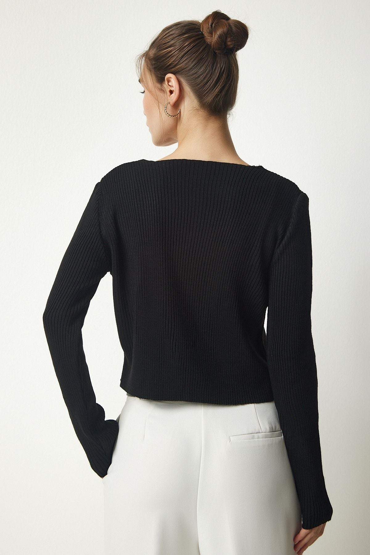 Siyah Fitilli Triko Crop Hırka Takım MT00143