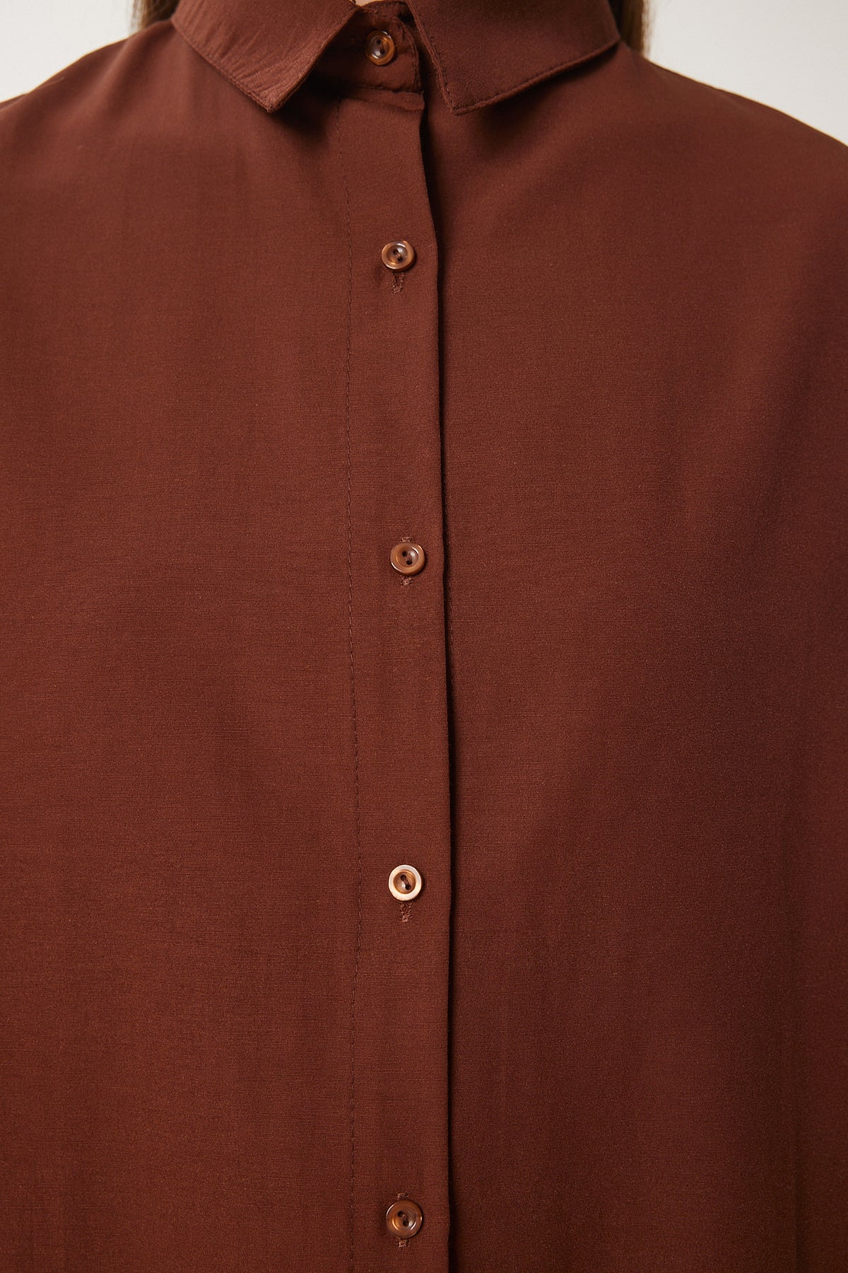 Çikolata Oversize Uzun Basic Gömlek  DD00842
