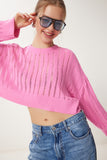 Açık Pembe Ajurlu Crop Triko Kazak MT00147
