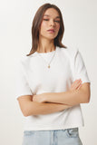 Beyaz Vatkalı Pamuklu Örme T-Shirt DZ00121