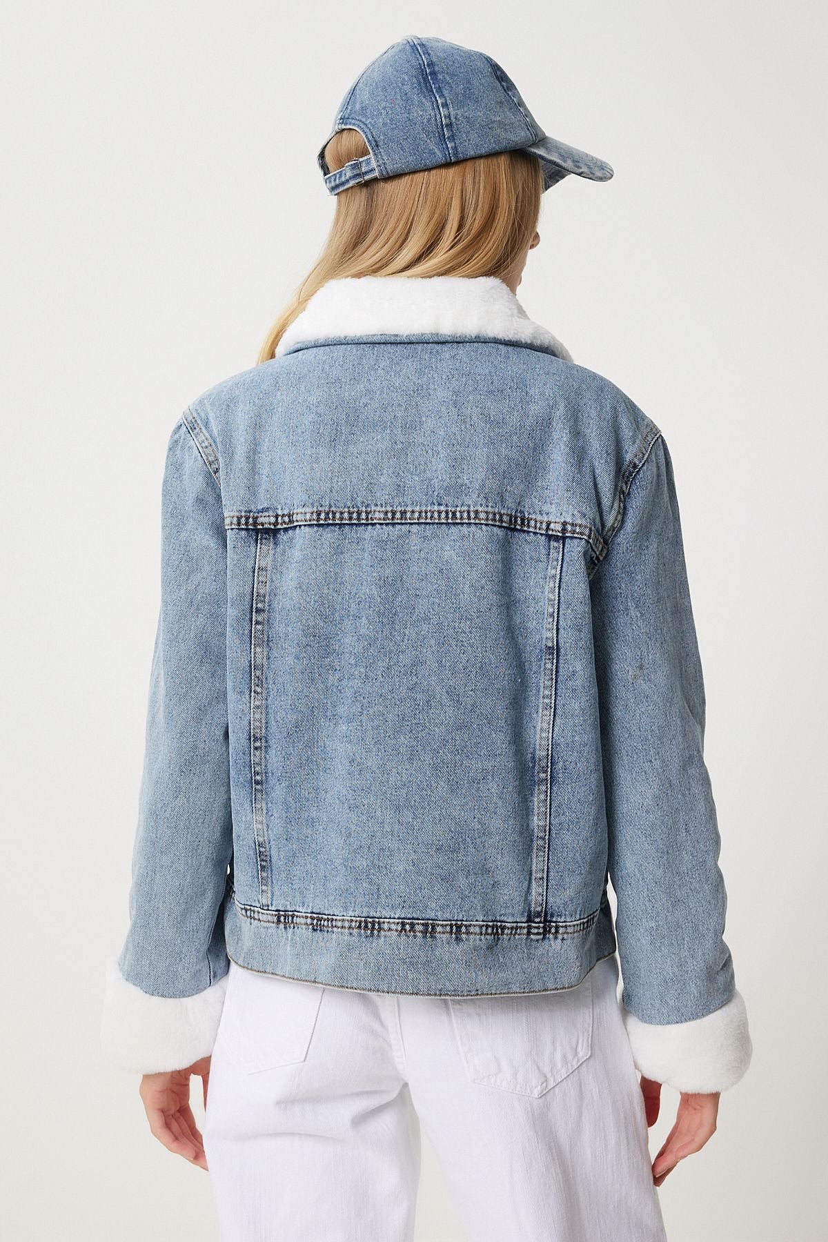 Mavi İçi Suni Kürklü Denim Ceket RV00201