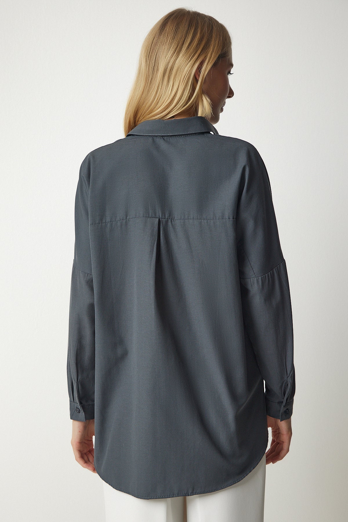 Füme Oversize Uzun Basic Gömlek  DD00842