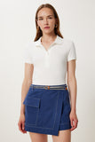 Ekru Polo Yaka Örme T-Shirt FK00039