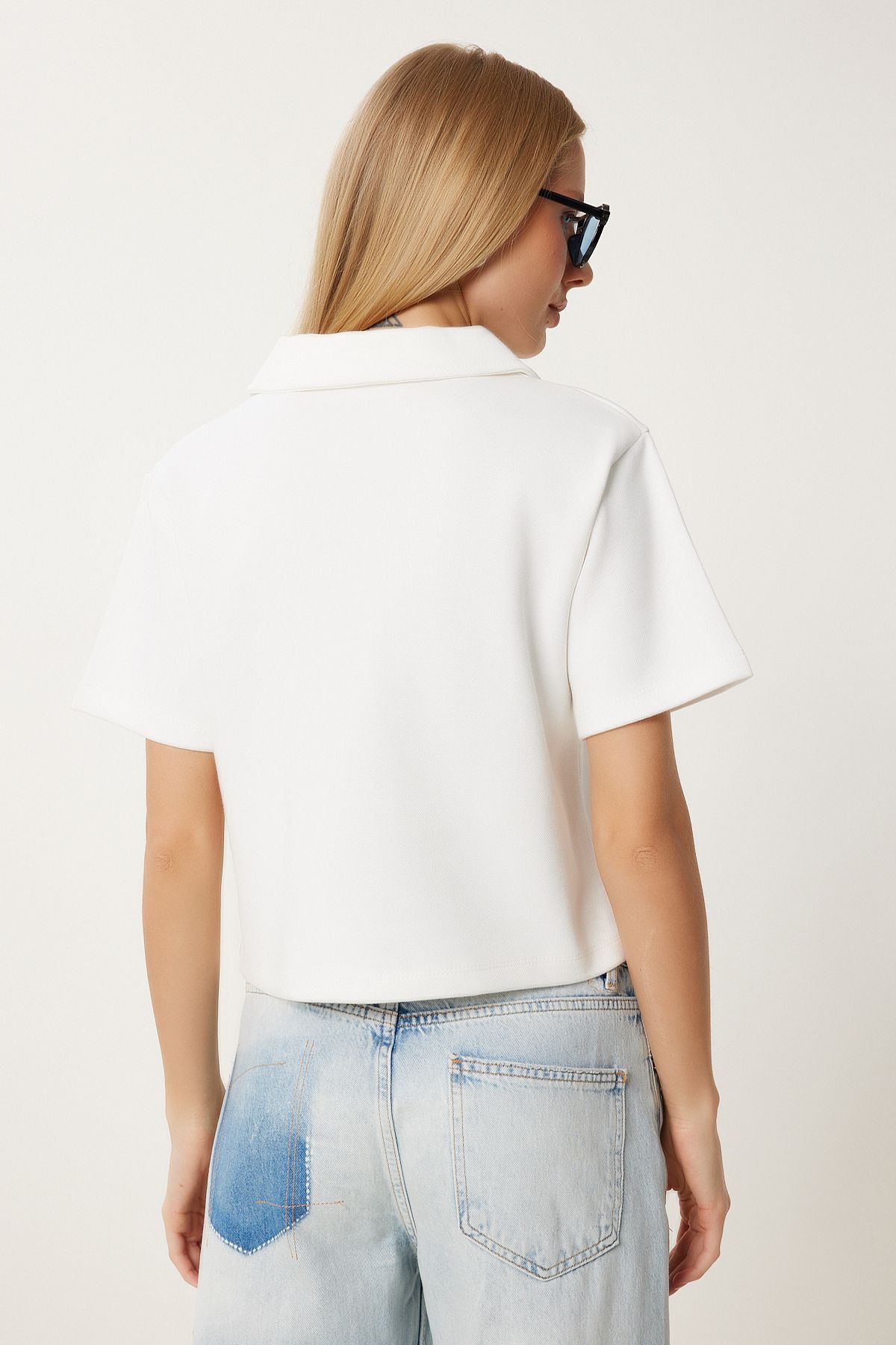 Ekru Polo Yaka Pike Örme T-Shirt DP00254