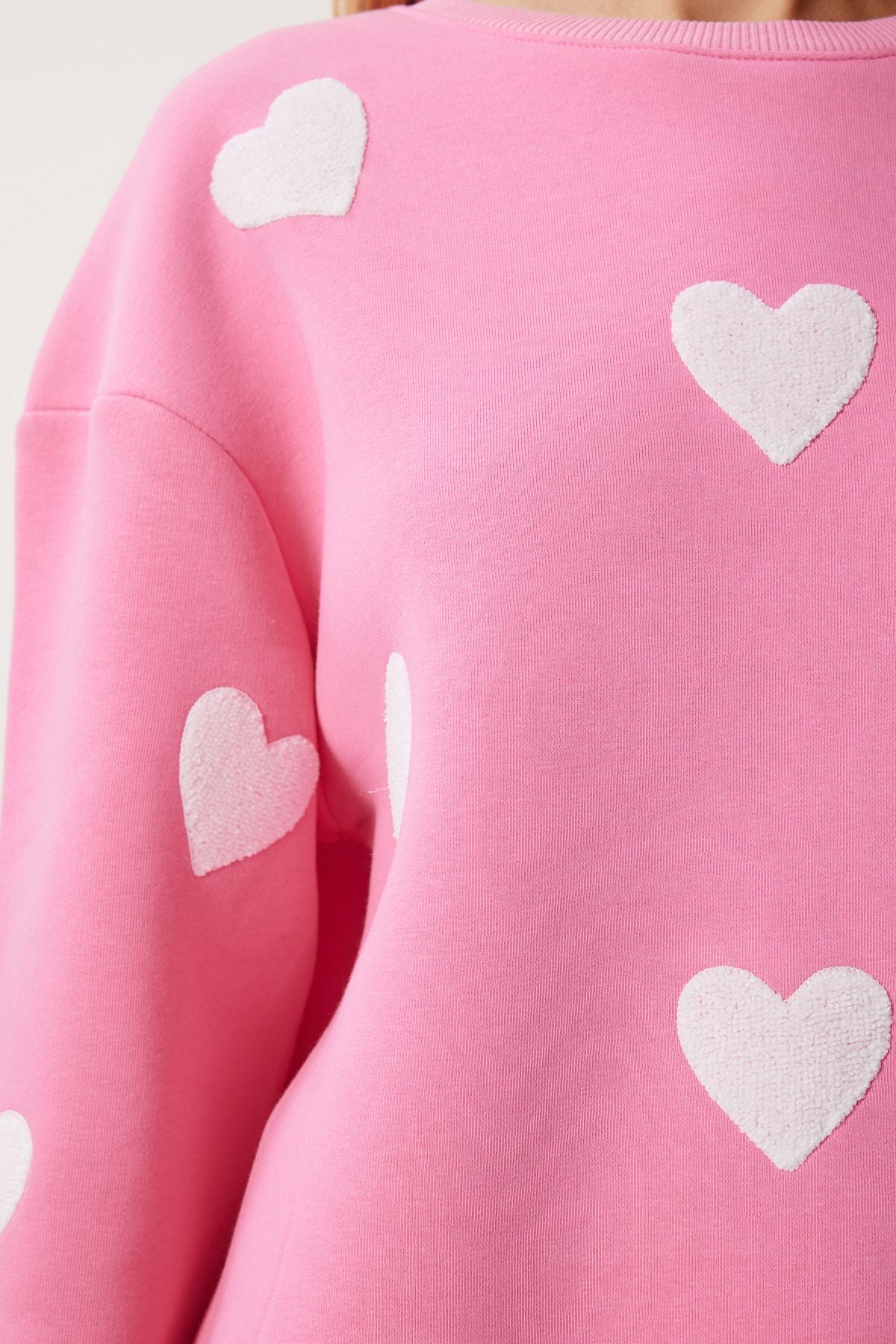 Pembe Kalpli Dokulu Şardonlu Örme Sweatshirt MP00030