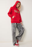 Kırmızı Yılbaşı Temalı Kapüşonlu Şardonlu Örme Sweatshirt TQ00001