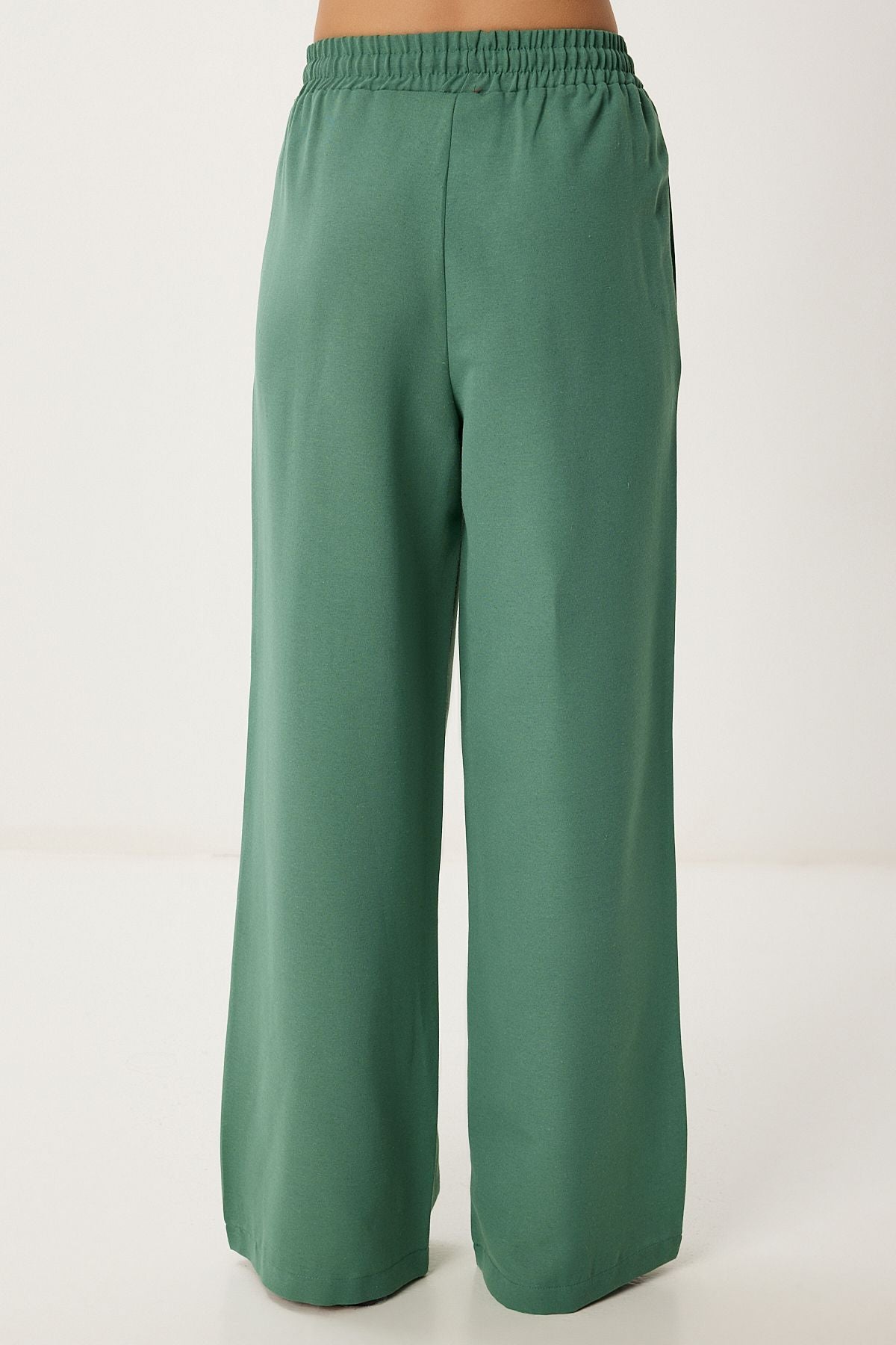 Koyu Yeşil Geniş Paça Keten Pantolon DP00261