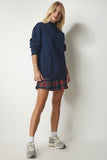 Lacivert Dik Yaka Basic Şardonlu Sweatshirt UB00166