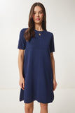 Lacivert Oversize Basic Triko Elbise UB00368