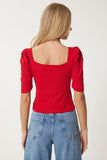 Kırmızı Kare  Yaka Fitilli Crop Bluz GT00007