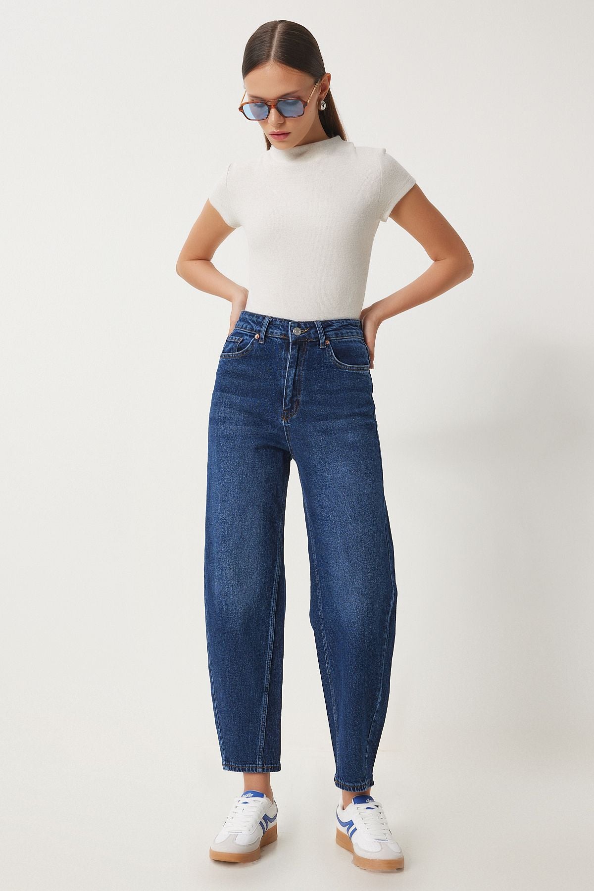 Koyu Mavi Yüksek Bel Baggy Jean UT00022