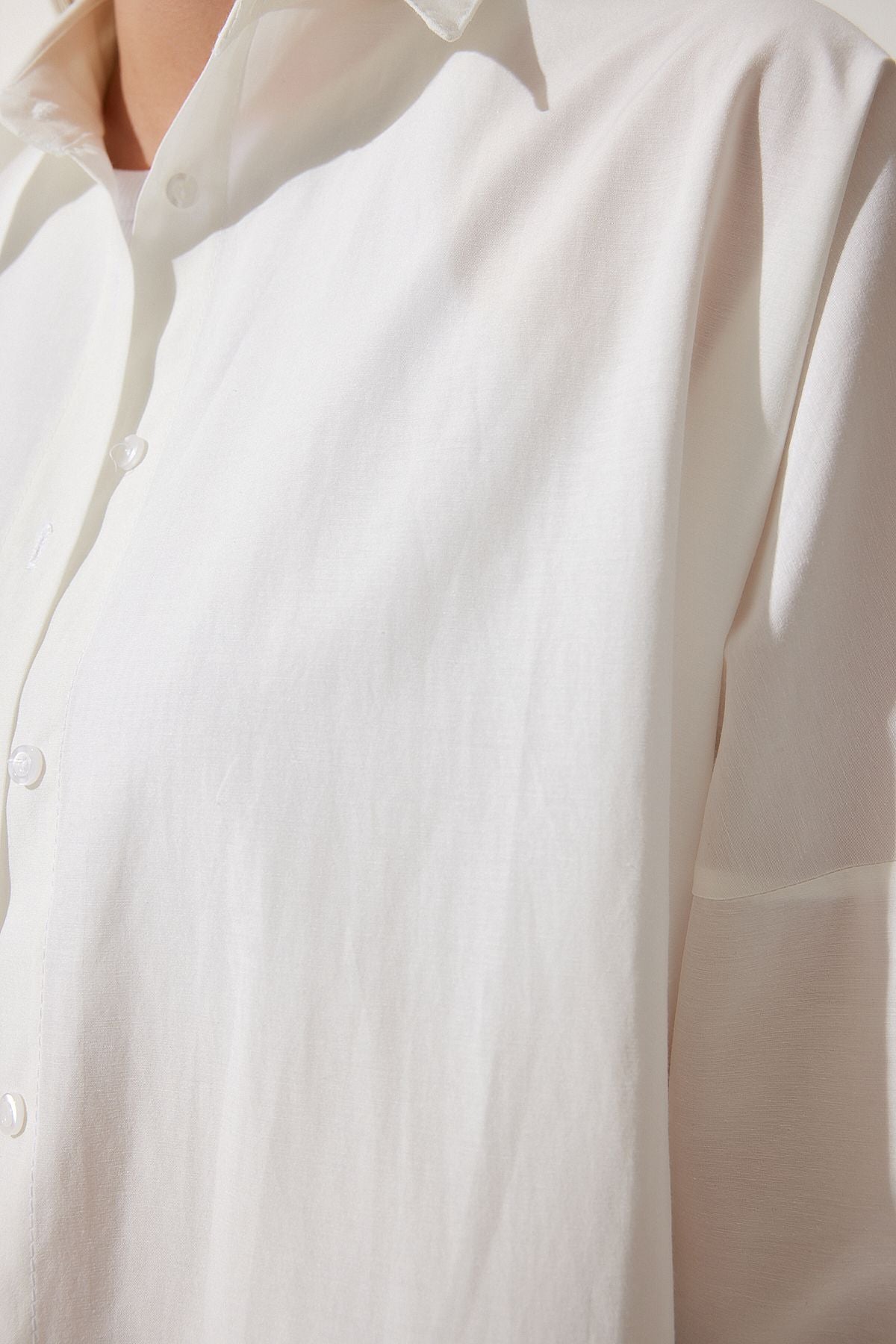 Ekru Oversize Uzun Basic Gömlek DD00842