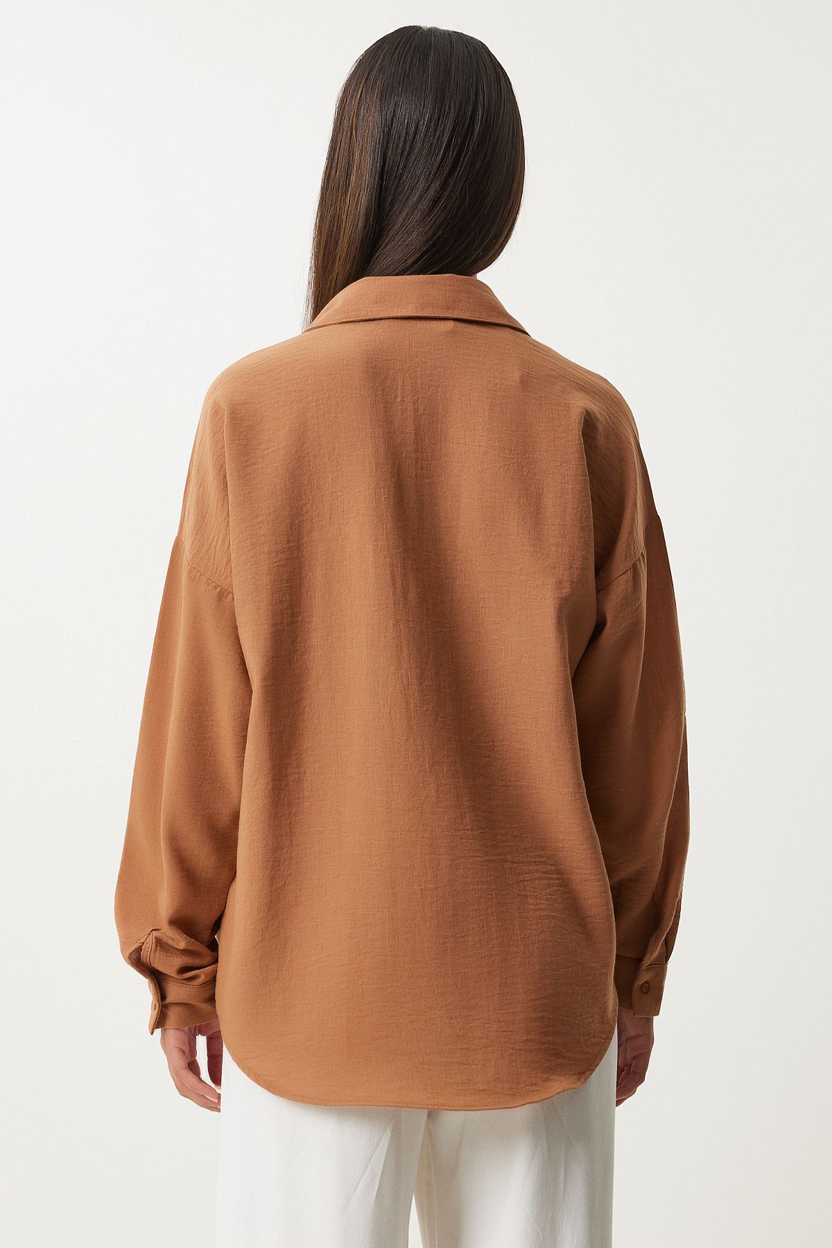 Taba Oversize Keten Ayrobin Gömlek DD01222