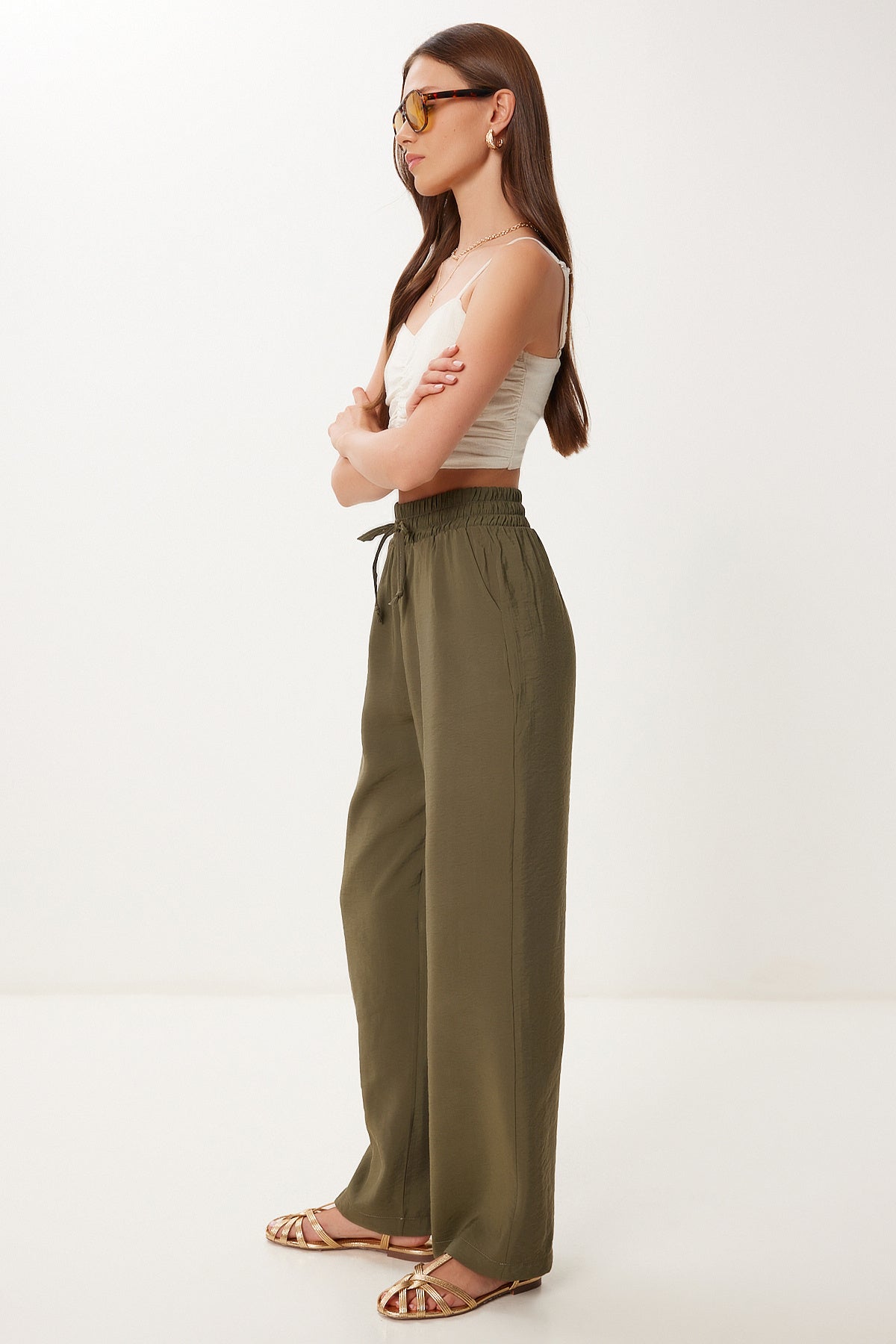 Haki Geniş Paça Yazlık Modal Pantolon BV00157