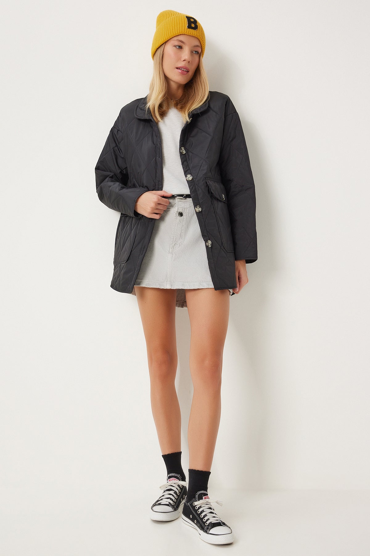 Siyah Cepli Oversize Kapitone Mont FO00001
