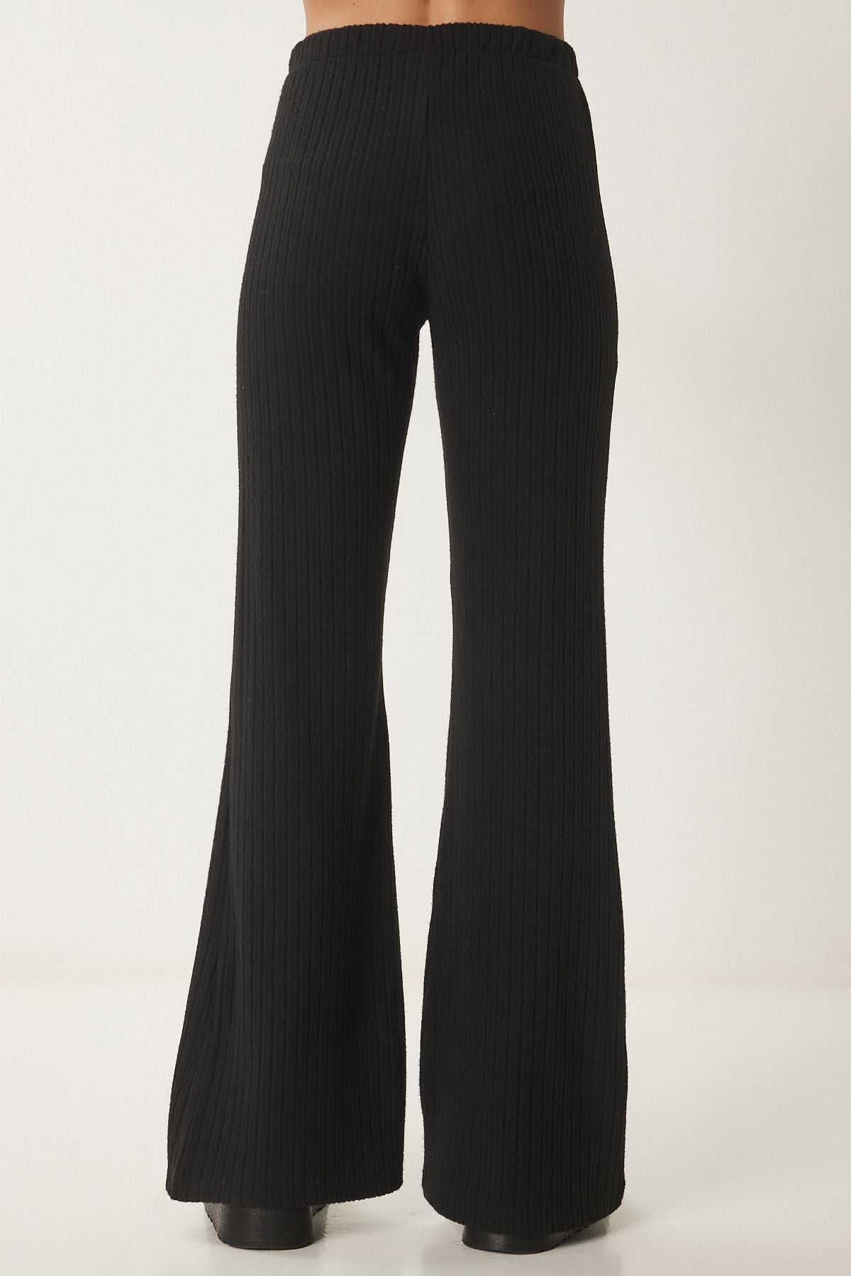 Siyah Rahat Fitilli Örme Bluz Pantolon Takım RG00047
