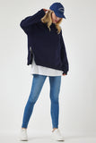 Lacivert Fermuar Detaylı Şardonlu Örme Sweatshirt UB00148
