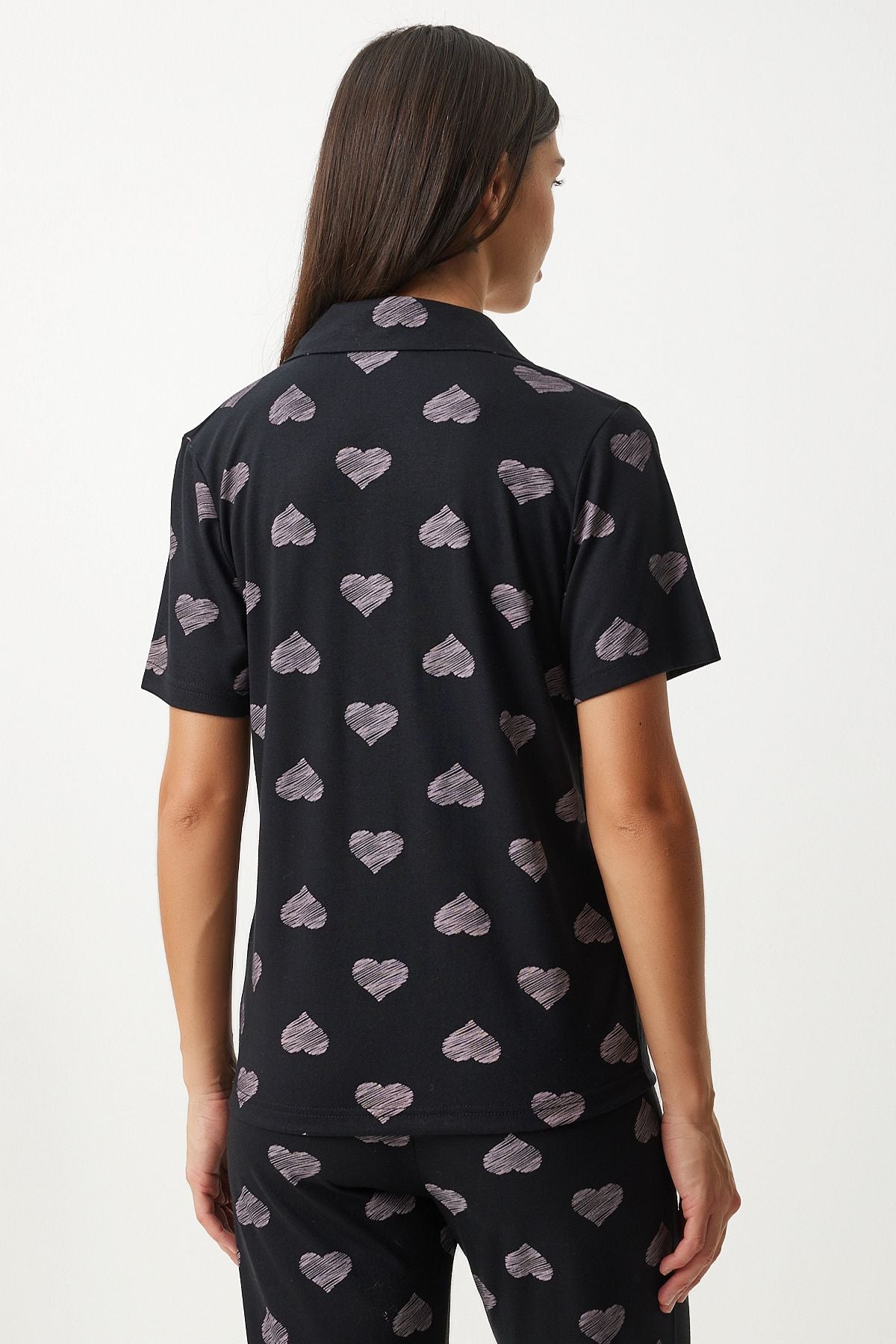 Siyah Kalpli Gömlek Pantolon Pijama Takımı EC00042