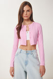 Pembe Çilek Örme Crop Bolero Hırka UB00384
